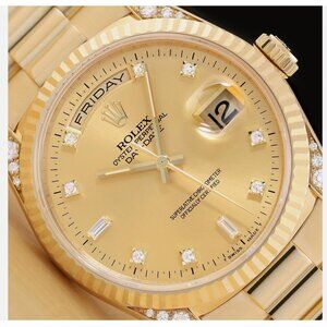 PAPER ROLEX MENS DAY-DATE FACTORY DIAMOND 18K YELLOW GOLD PRESIDENT WATCH